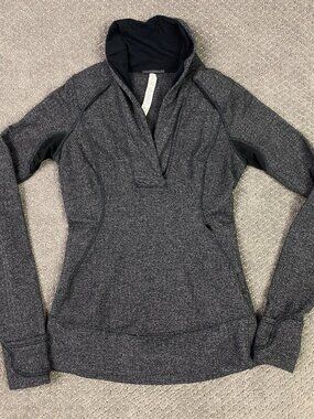 Lululemon Herringbone Pullover Womens 4 Gray Think Fast 1/4 Zip Gym Running